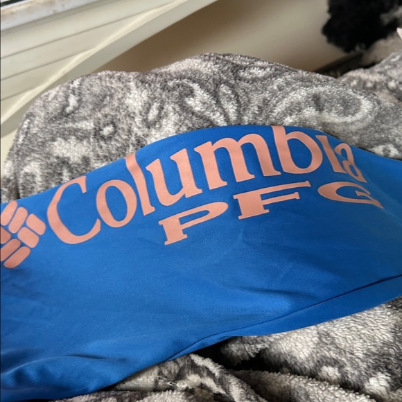 Columbia Vibrant Blue Activewear Shirt professional Fishing Gear Omni shade Hood - Picture 3 of 5